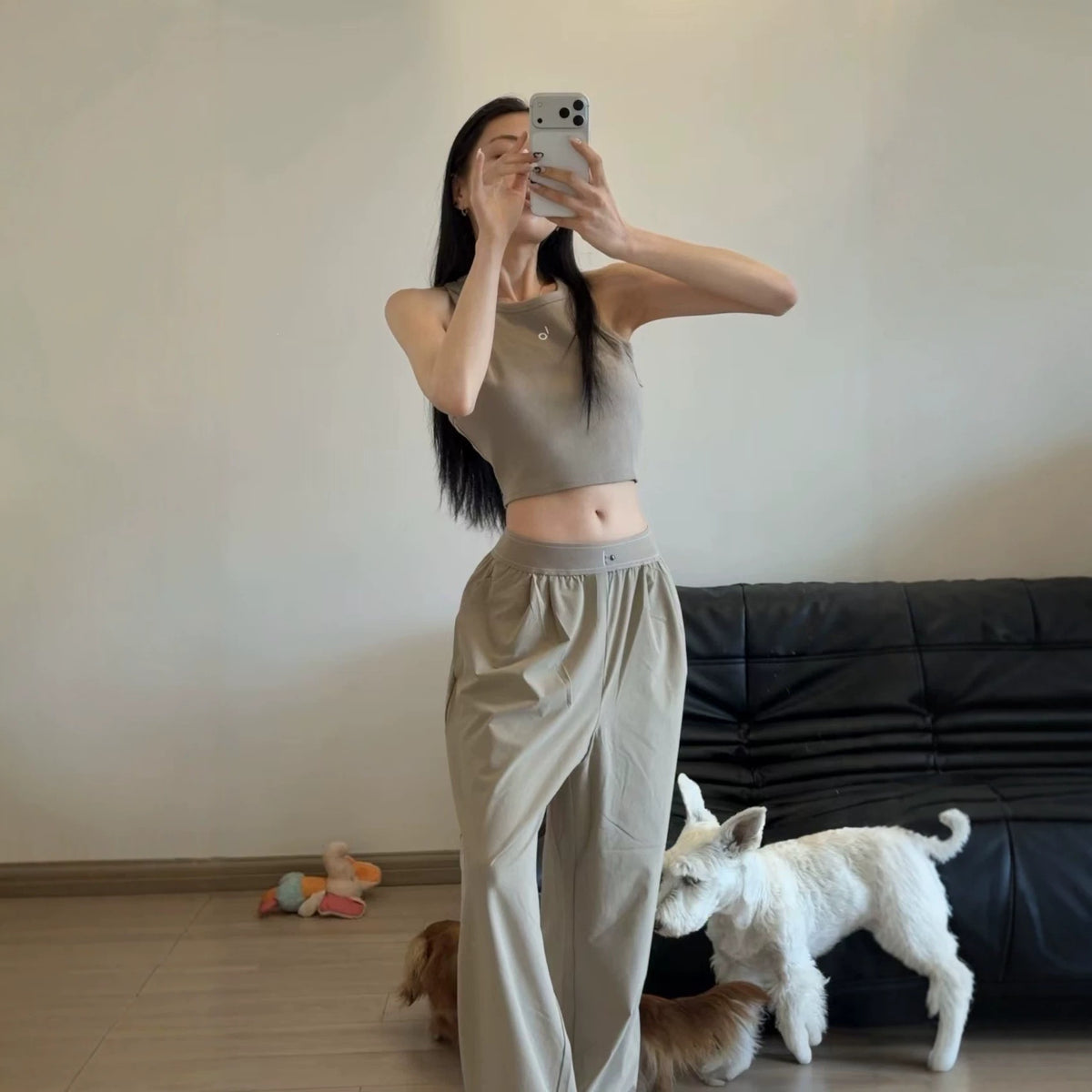 [WHOLESALE ONLY - CONTACT TO ORDER] Women's High-Waisted Wide-Leg Cotton Poplin Trousers (Khaki Taupe) - Catalog Display Only (Do Not Order Directly)