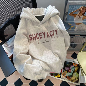 [WHOLESALE ONLY - CONTACT TO ORDER] Unisex Heavyweight 75% Cotton Gothic Spider & Dripping Typography Graphic Hoodie (Oatmeal Heather Grey) [AW-429]