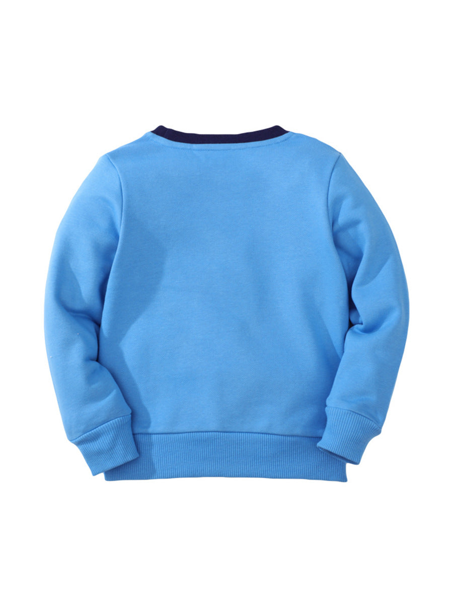 [WHOLESALE ONLY - CONTACT TO ORDER] Boys Heavyweight Cotton French Terry Ocean Sharks Embroidered Sweatshirt (Sky Blue) [KW-234]