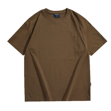[WHOLESALE ONLY - CONTACT TO ORDER] Men's Clean Fit Heavyweight 100% Combed Cotton Drop-Shoulder T-Shirt with Script Embroidery (Mocha Brown) [AW-322]