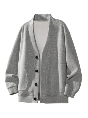 [WHOLESALE ONLY - CONTACT TO ORDER] Men's Korean Clean Fit Heavyweight Waffle Knit V-Neck Button-Up Cardigan (Heather Grey Melange) [AW-338]