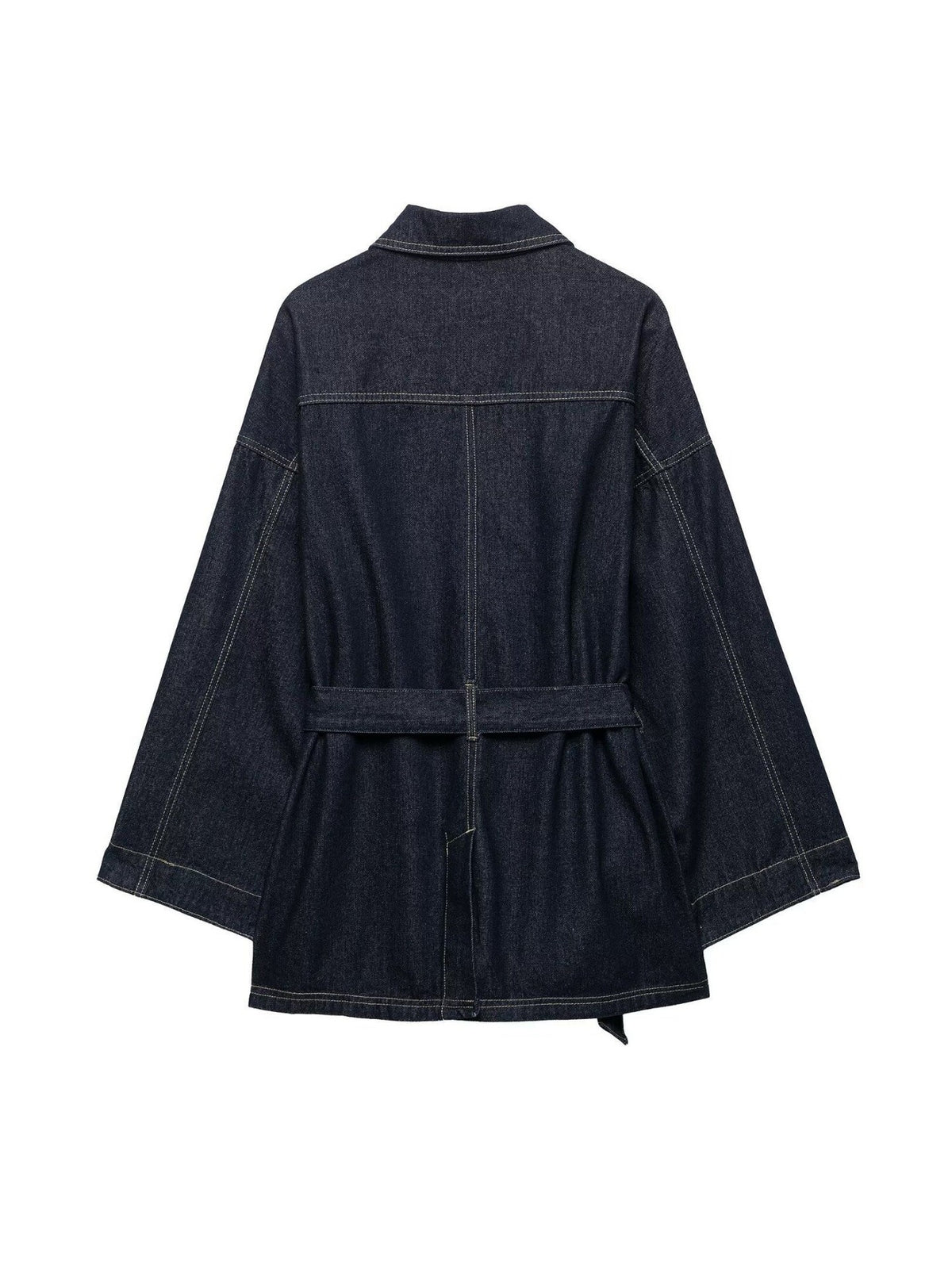 [WHOLESALE ONLY - CONTACT TO ORDER] Women's Heavyweight 100% Cotton Belted Denim Safari Utility Jacket with Wide Sleeves (Raw Indigo) [AW-459]