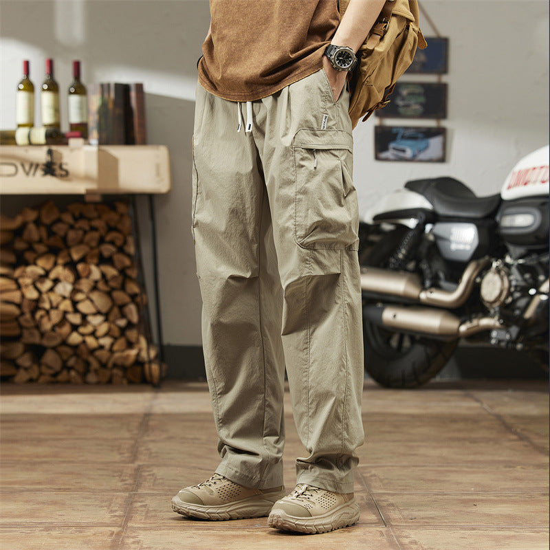 [WHOLESALE ONLY - CONTACT TO ORDER] Men's Gorpcore Techwear Quick-Dry Wide-Leg Parachute Cargo Pants with Drawstring (Desert Sage) [AW-331]