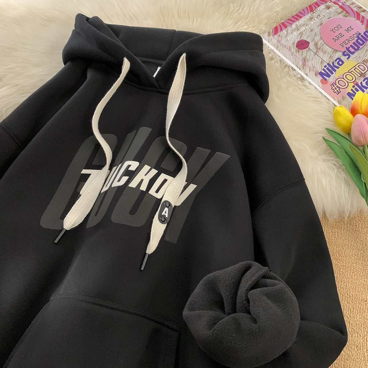 [WHOLESALE ONLY - CONTACT TO ORDER] Unisex Heavyweight Fleece-Lined Oversized Graphic Hoodie with Flat Drawstrings & Lettering [AW-138]
