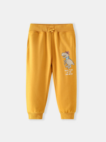 [WHOLESALE ONLY - CONTACT TO ORDER] Toddler & Boys Cotton French Terry Western Cowboy Dinosaur Jogger Sweatpants (Mustard Yellow) [KW-248]