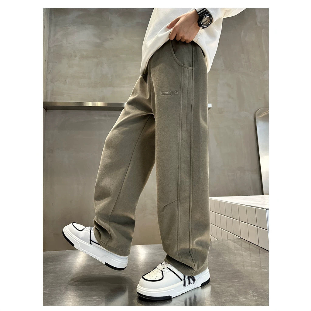[WHOLESALE ONLY - CONTACT TO ORDER] Kids Unisex Heavyweight 75% Cotton Fleece Deconstructed Seam Wide-Leg Baggy Sweatpants (Earthy Taupe Olive) [KW-182]