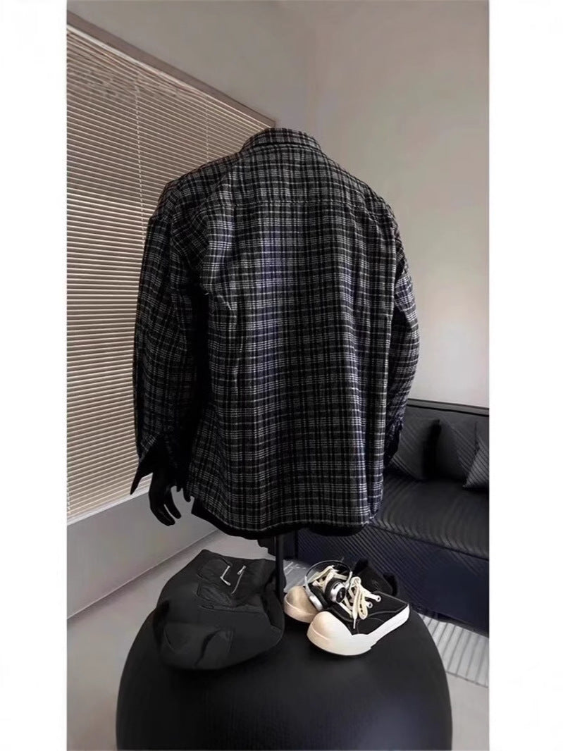 Men’s Brushed Plaid Shirt – Brown Check Layering Piece, Casual Relaxed Fit[NA-006]