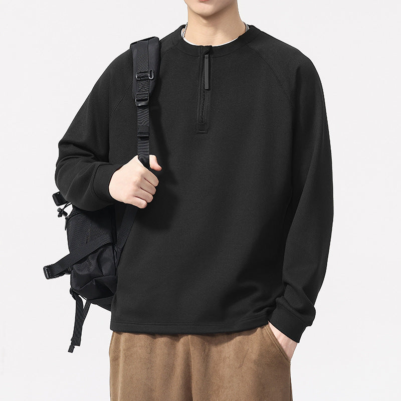 [WHOLESALE ONLY - CONTACT TO ORDER] Unisex Relaxed Fit Heavyweight 75% Cotton Fleece Quarter-Zip Raglan Sweatshirt (Jet Black) [AW-285]