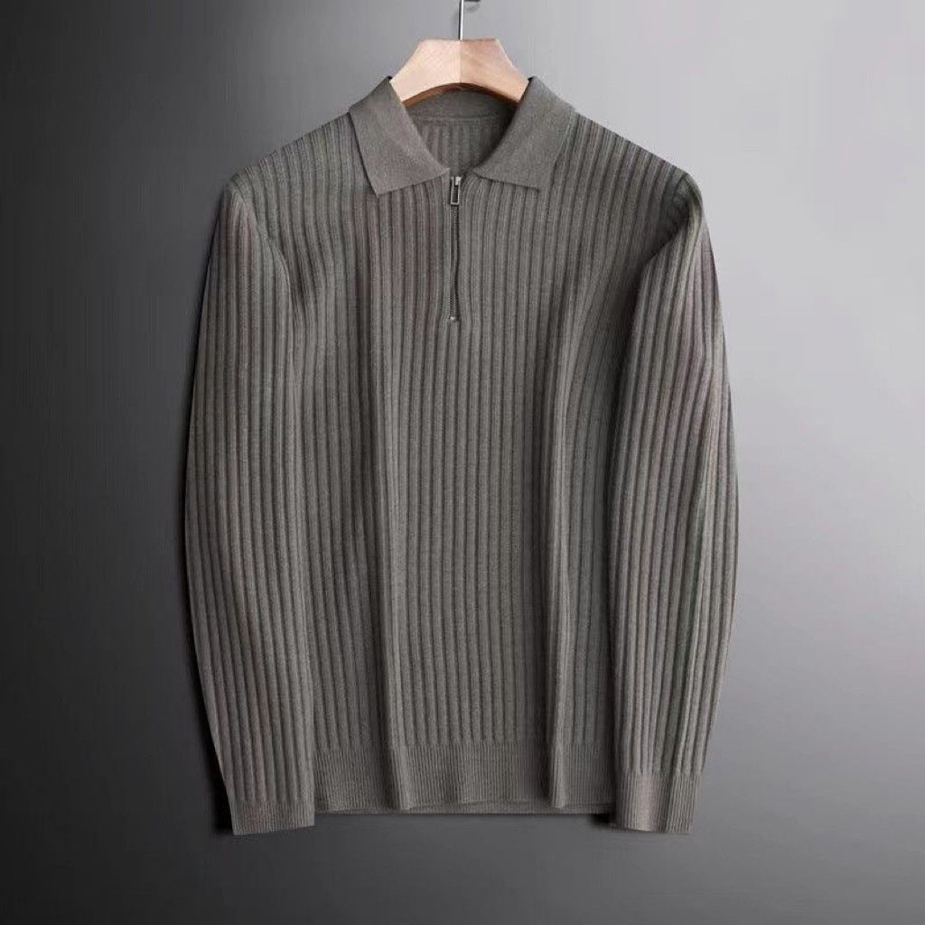 [WHOLESALE ONLY - CONTACT TO ORDER] Men's Cotton Blend Heavyweight Wide-Ribbed Knit Quarter-Zip Polo Sweater (Graphite Grey) [AW-500]