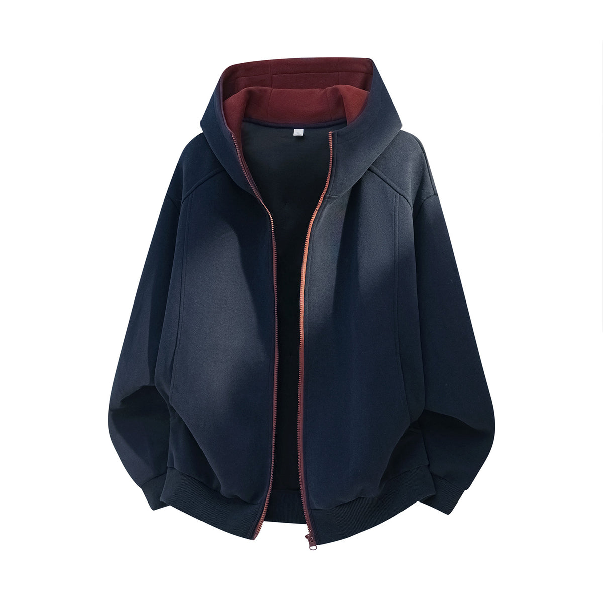 [WHOLESALE ONLY - CONTACT TO ORDER] Unisex Heavyweight 70% Cotton Contrast Hood Lining Full-Zip Fleece Sweatshirt Jacket (Dark Navy / Burgundy) [AW-383]