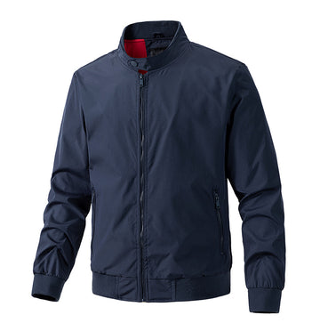 [WHOLESALE ONLY - CONTACT TO ORDER] Men's Classic Stand Collar Lightweight Windbreaker Bomber Jacket with Ribbed Trim [AW-240]