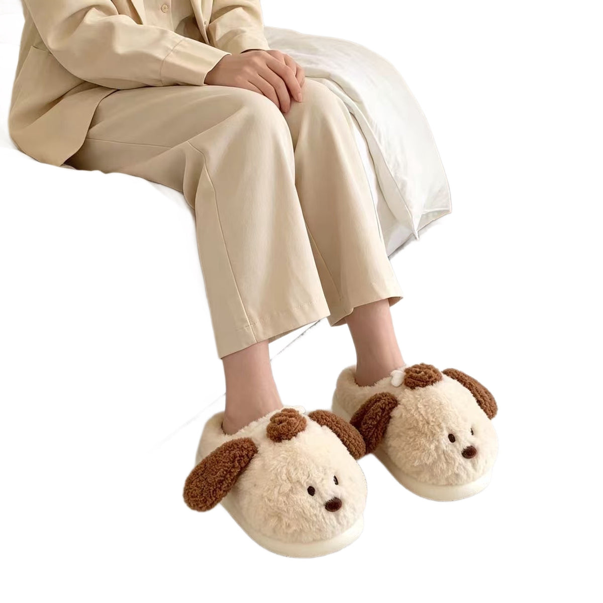 [WHOLESALE ONLY - CONTACT TO ORDER] Women's Cute 3D Fluffy Puppy Dog Fuzzy Platform Slippers with Waterproof EVA Sole[FM-116]
