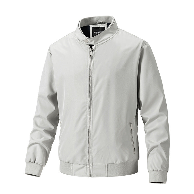 [WHOLESALE ONLY - CONTACT TO ORDER] Men's Classic Stand Collar Lightweight Windbreaker Bomber Jacket with Ribbed Trim [AW-240]