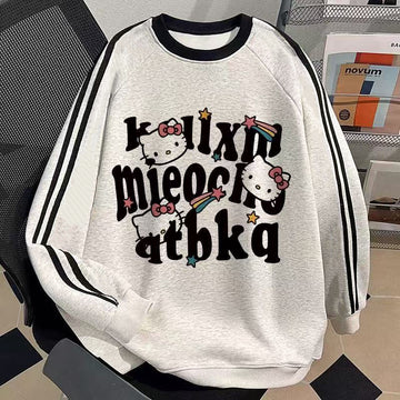[WHOLESALE ONLY - CONTACT TO ORDER] Kids Unisex Heavyweight 75% Cotton Fleece Raglan Sweatshirt Double Striped Sleeves Cartoon Graphic Pullover (Heather Grey) [KW-175]