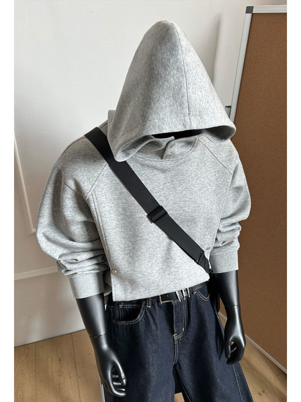 [WHOLESALE ONLY - CONTACT TO ORDER] Unisex Heavyweight 70% Cotton Snap-Button Funnel Neck Deconstructed Pullover Hoodie (Heather Grey) [AW-381]