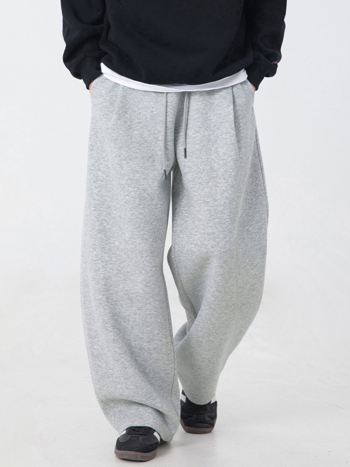 [WHOLESALE ONLY - CONTACT TO ORDER] Men's Heavyweight Cotton Baggy Balloon Wide-Leg Sweatpants with Drawstring (Heather Grey) - Catalog Display Only (Do Not Order Directly)