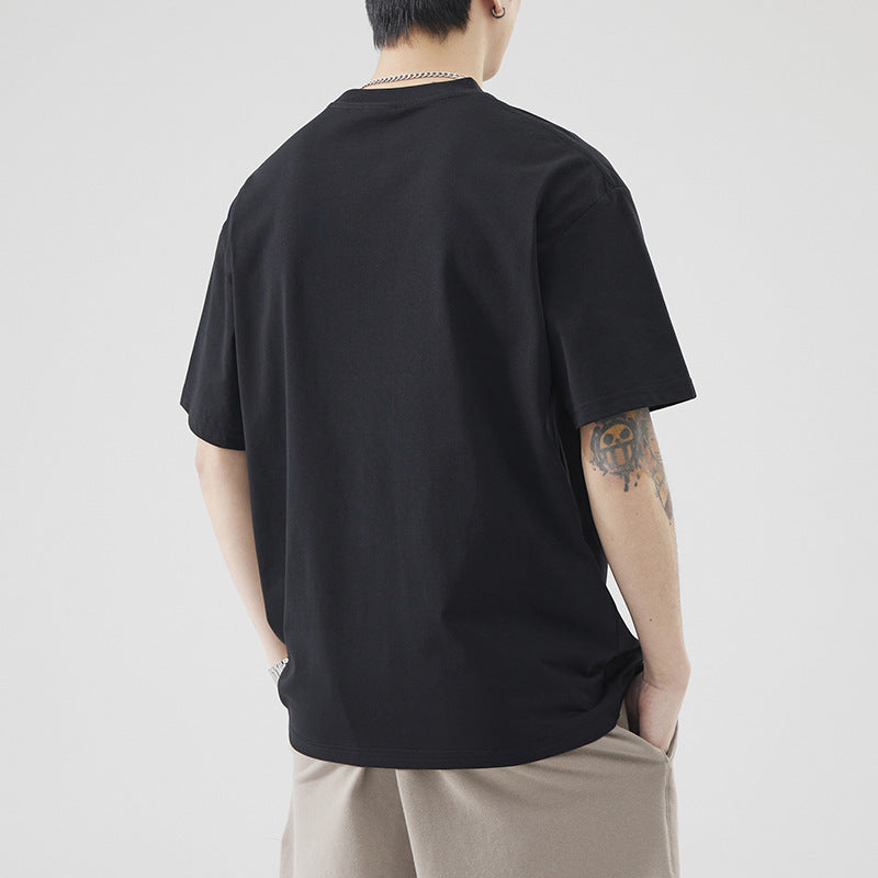 [WHOLESALE ONLY - CONTACT TO ORDER] Men's Clean Fit Heavyweight 100% Combed Cotton Drop-Shoulder T-Shirt with Embroidered Monster Graphic (Jet Black) [AW-324]
