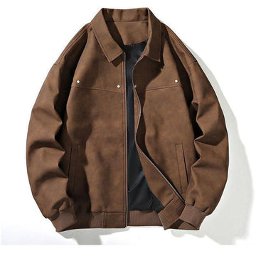 [WHOLESALE ONLY - CONTACT TO ORDER] Men's Vintage Distressed Faux Suede Turn-Down Collar Bomber Jacket with Riveted Yoke [AW-252]