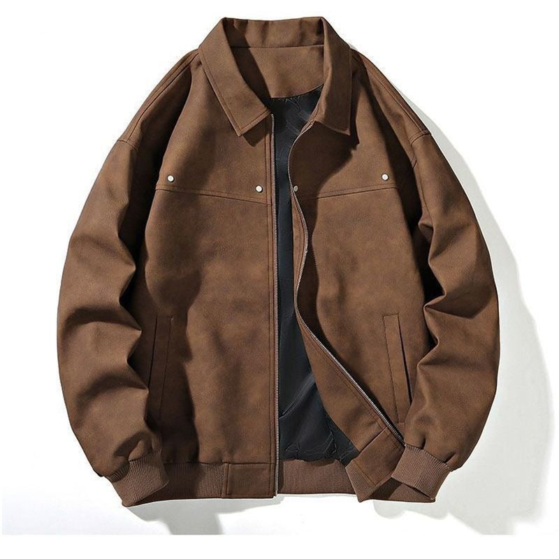 [WHOLESALE ONLY - CONTACT TO ORDER] Men's Vintage Distressed Faux Suede Turn-Down Collar Bomber Jacket with Riveted Yoke [AW-252]