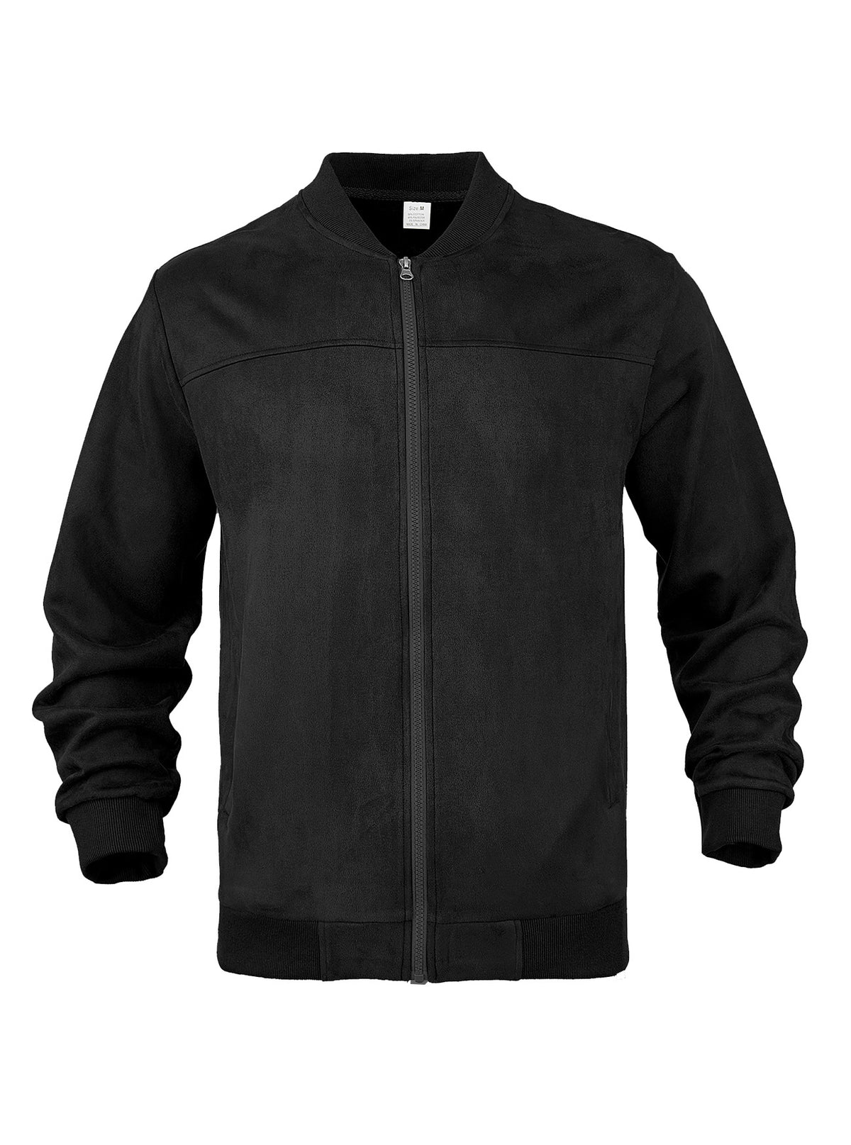 [WHOLESALE ONLY - CONTACT TO ORDER] Men's Fleece-Lined Faux Suede Baseball Collar Zip-Up Bomber Jacket with Ribbed Trim [AW-245]