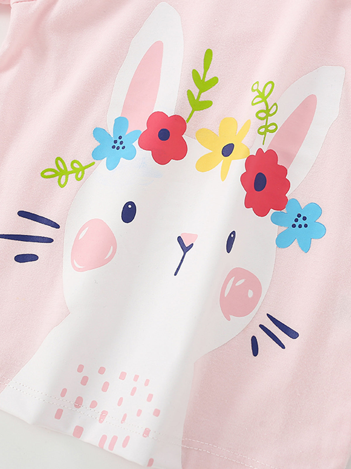 [WHOLESALE ONLY - CONTACT TO ORDER] Toddler & Girls 100% Combed Cotton Floral Crown Bunny Long Sleeve T-Shirt (Pastel Pink) [KW-233]