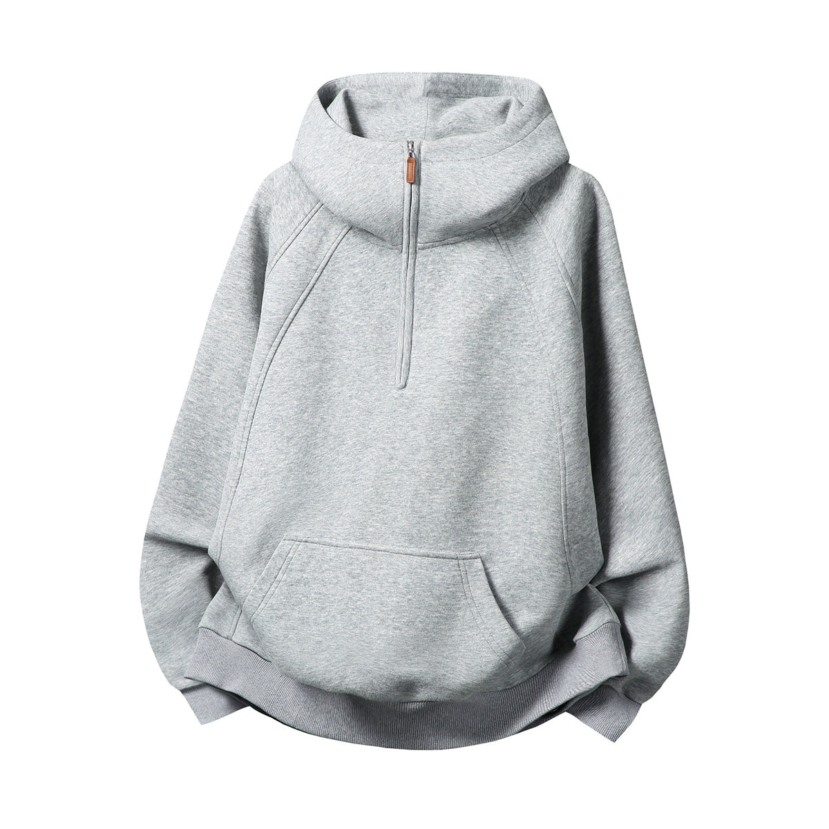 [WHOLESALE ONLY - CONTACT TO ORDER] Unisex Korean Clean Fit Heavyweight Scuba Fleece High-Neck Two-Way Full-Zip Hoodie (Light Heather Grey / Contrast Black Lining) [AW-342]