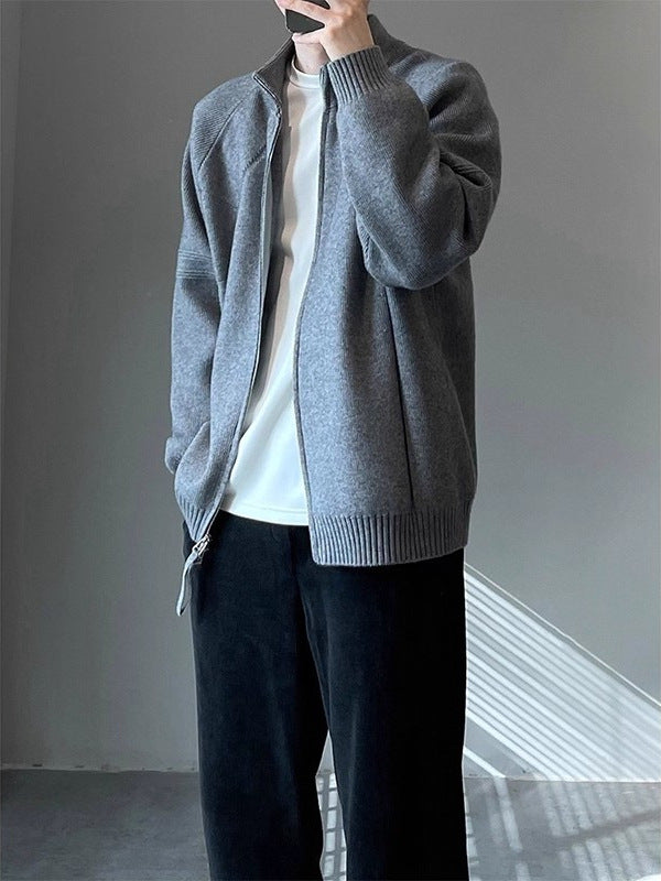 [WHOLESALE ONLY - CONTACT TO ORDER] Unisex Cotton Blend Heavyweight Full-Zip Raglan Knit Cardigan Jacket (Heather Grey) [AW-490]