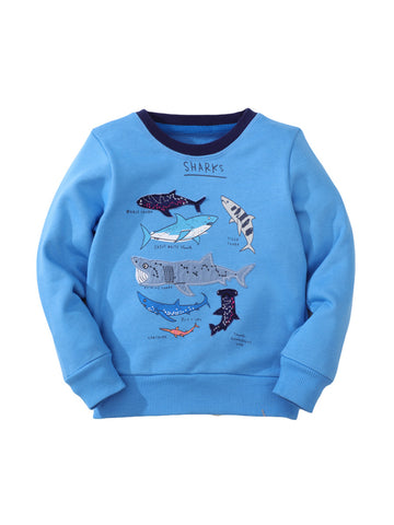 [WHOLESALE ONLY - CONTACT TO ORDER] Boys Heavyweight Cotton French Terry Ocean Sharks Embroidered Sweatshirt (Sky Blue) [KW-234]
