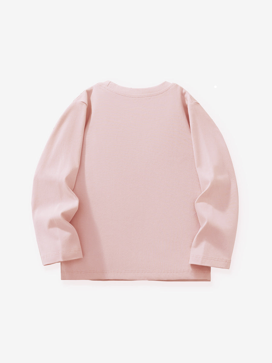 [WHOLESALE ONLY - CONTACT TO ORDER] Toddler & Girls 100% Combed Cotton Floral Bunny Long Sleeve T-Shirt (Pastel Pink) [KW-232]