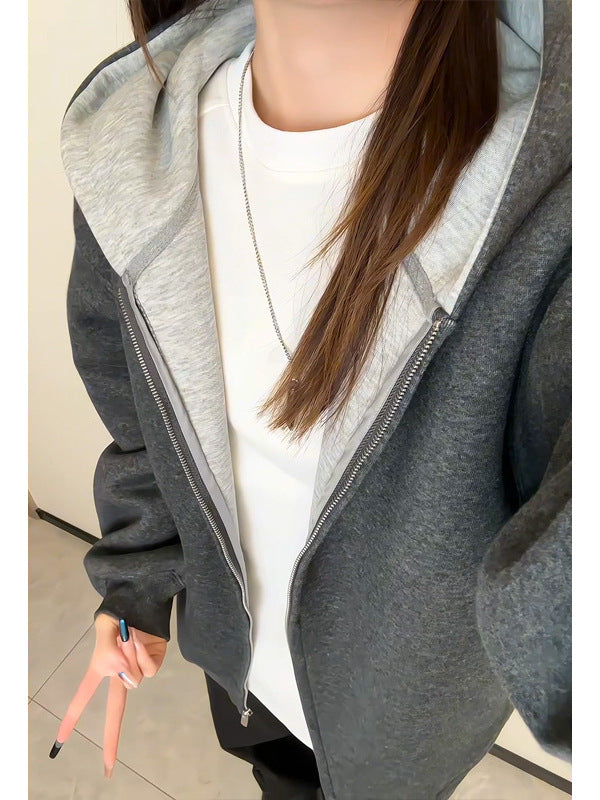 [WHOLESALE ONLY - CONTACT TO ORDER] Unisex Korean Clean Fit Heavyweight Scuba Fleece High-Neck Two-Way Full-Zip Hoodie (Charcoal Heather Grey) [AW-341]