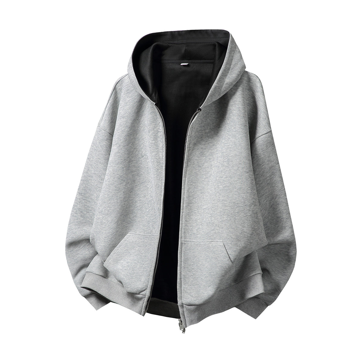 [WHOLESALE ONLY - CONTACT TO ORDER] Unisex Korean Clean Fit Heavyweight Scuba Fleece High-Neck Two-Way Full-Zip Hoodie (Light Heather Grey / Contrast Black Lining) [AW-342]