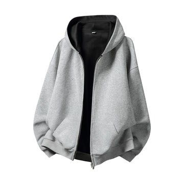 [WHOLESALE ONLY - CONTACT TO ORDER] Unisex Korean Clean Fit Heavyweight Scuba Fleece High-Neck Two-Way Full-Zip Hoodie (Light Heather Grey / Contrast Black Lining) [AW-342]
