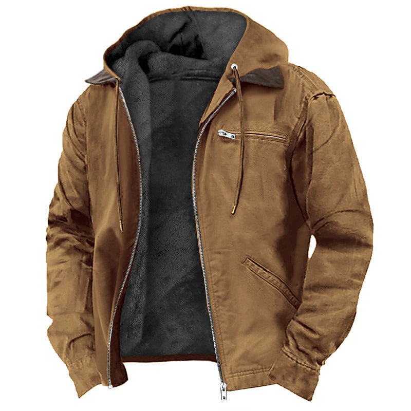[WHOLESALE ONLY - CONTACT TO ORDER] Men's Heavyweight Fleece-Lined Canvas Workwear Jacket with Contrast Hood & Collar [AW-242]