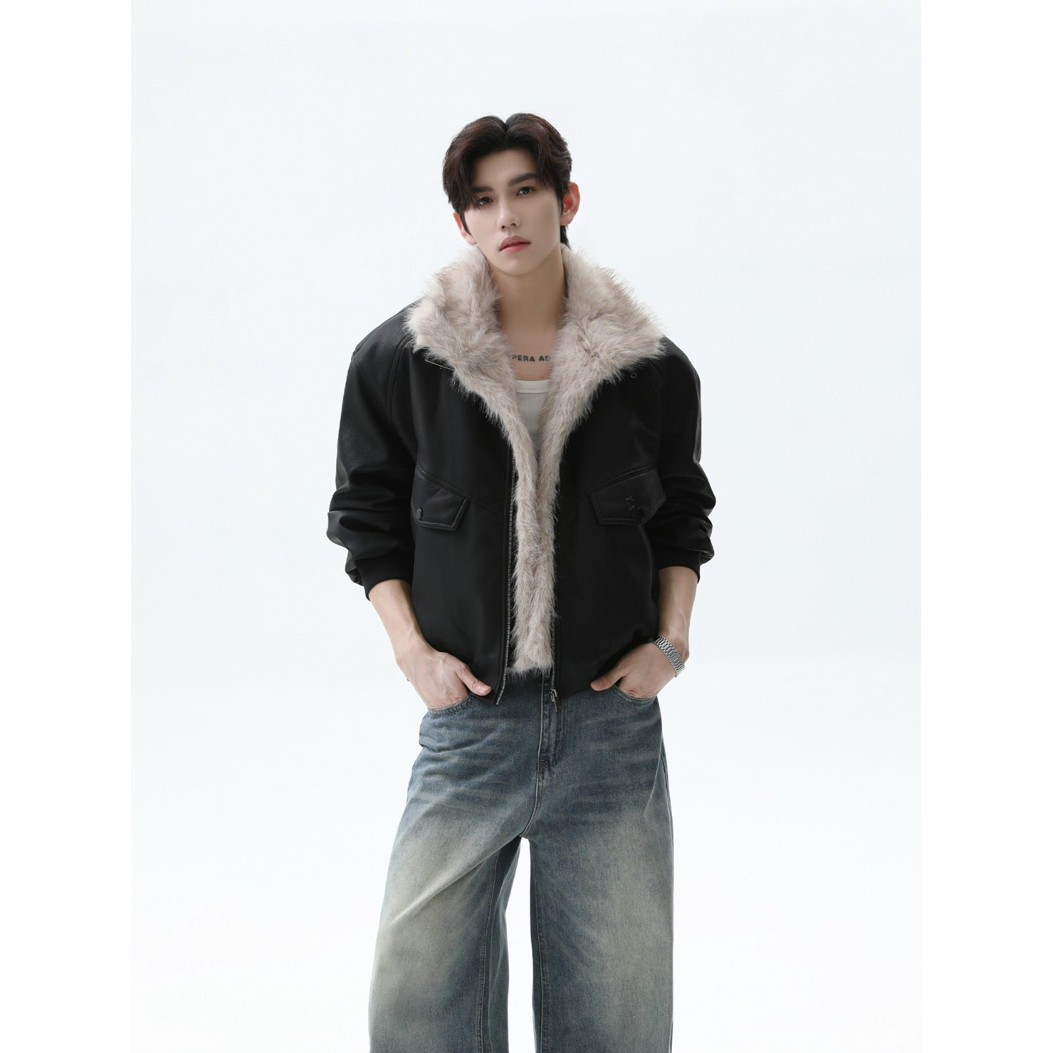 American Vintage “Zu Shan Diao” Style Short Faux Shearling Jacket with Fur Collar – Thick & Warm[DROP3-003]