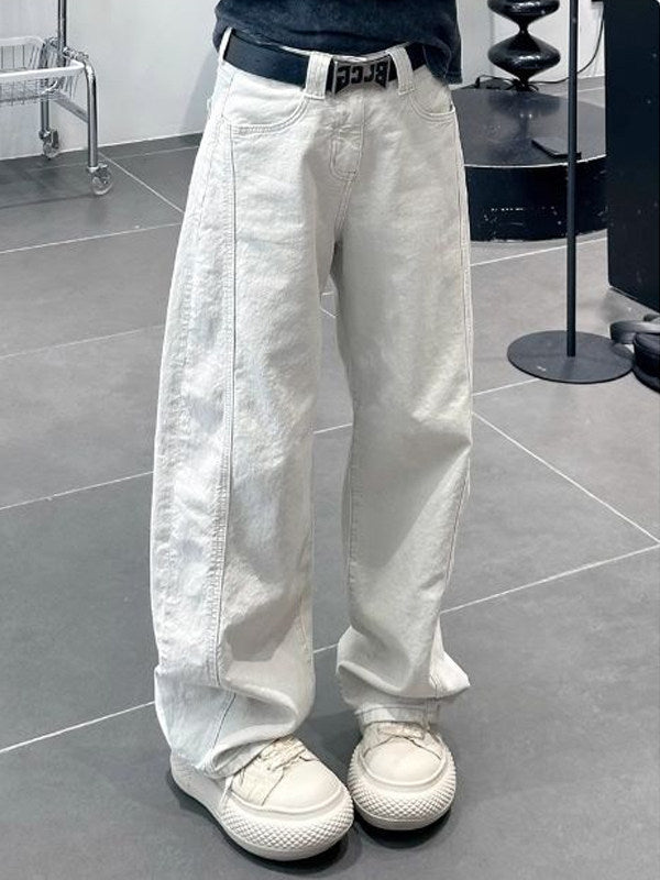 [WHOLESALE ONLY - CONTACT TO ORDER] Men's Heavyweight 100% Cotton Loose Fit Curved Seam Balloon Wide-Leg Jeans (Washed Chalk White) [AW-488]