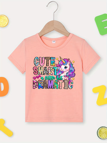 [WHOLESALE ONLY - CONTACT TO ORDER] Toddler Girls 100% Combed Cotton Unicorn Slogan Graphic Short Sleeve T-Shirt (Peach Pink) [KW-177]