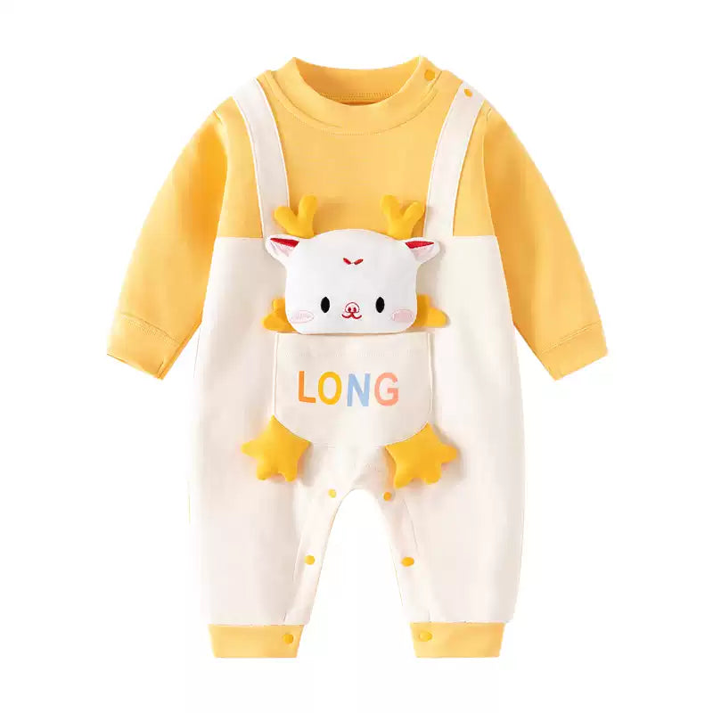 [WHOLESALE ONLY - CONTACT TO ORDER] Newborn Infant Baby Long Sleeve Romper - Cute 3D Plush Dragon Deer Creature Overall Suspender Footless Jumpsuit [KW-172]