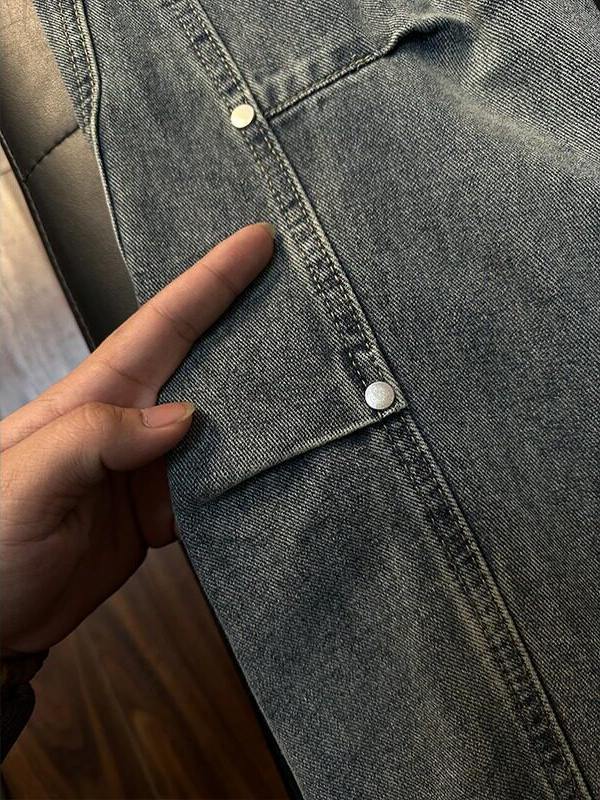 [WHOLESALE ONLY - CONTACT TO ORDER] Men's Heavyweight 100% Cotton Loose Fit Pleated Wide-Leg Jeans with Rivet Hardware (Dusty Indigo) [AW-483]