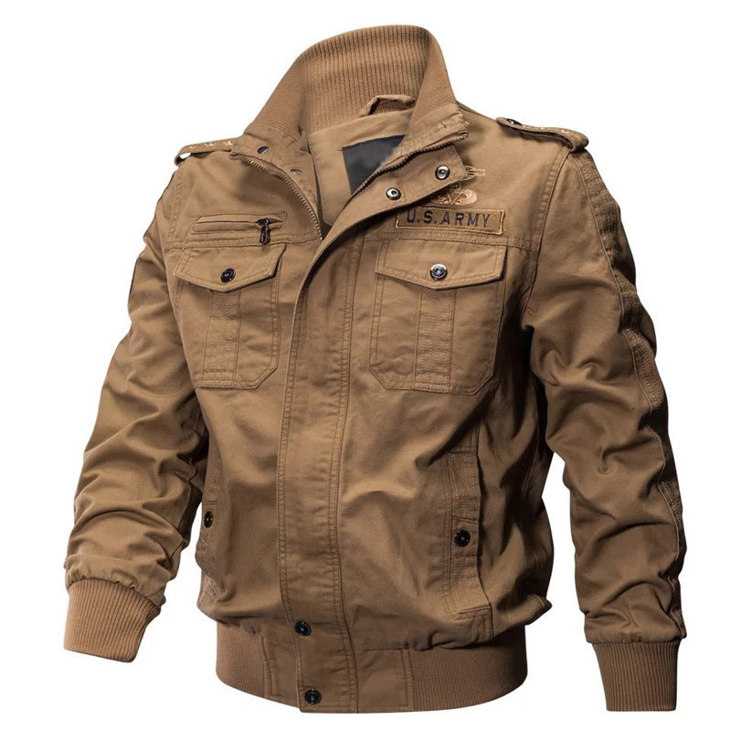 [WHOLESALE ONLY - CONTACT TO ORDER] Men's Heavyweight Cotton Canvas Military Tactical Cargo Jacket with Ribbed Collar & Multi-Pockets [AW-249]