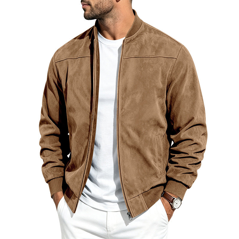 [WHOLESALE ONLY - CONTACT TO ORDER] Men's Premium Faux Suede Zip-Up Bomber Jacket with Ribbed Trim [AW-241]