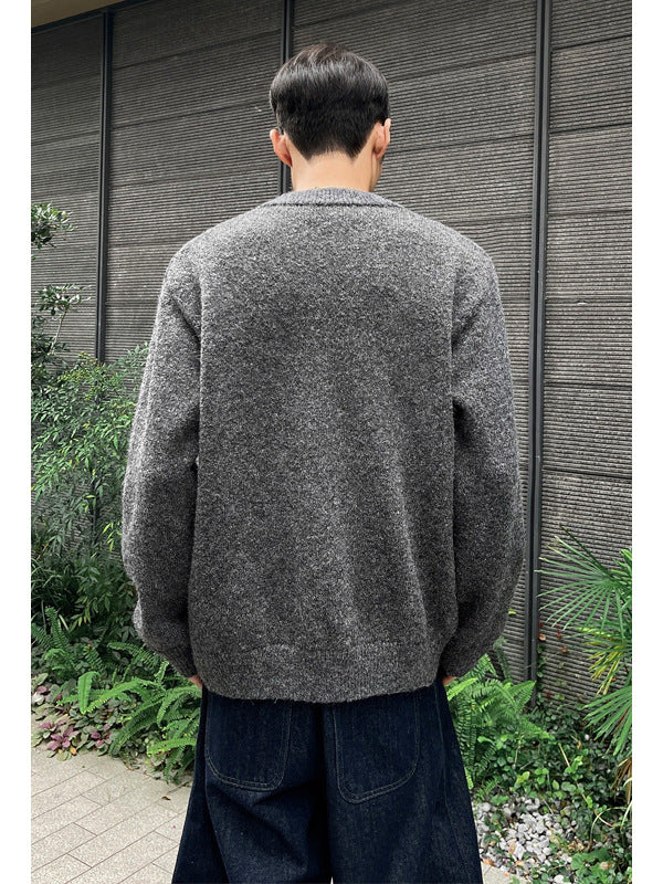 [WHOLESALE ONLY - CONTACT TO ORDER] Unisex Oversized 70% Combed Cotton Heavyweight Brushed Knit Button-Up Cardigan Sweater (Charcoal Grey) [AW-399]