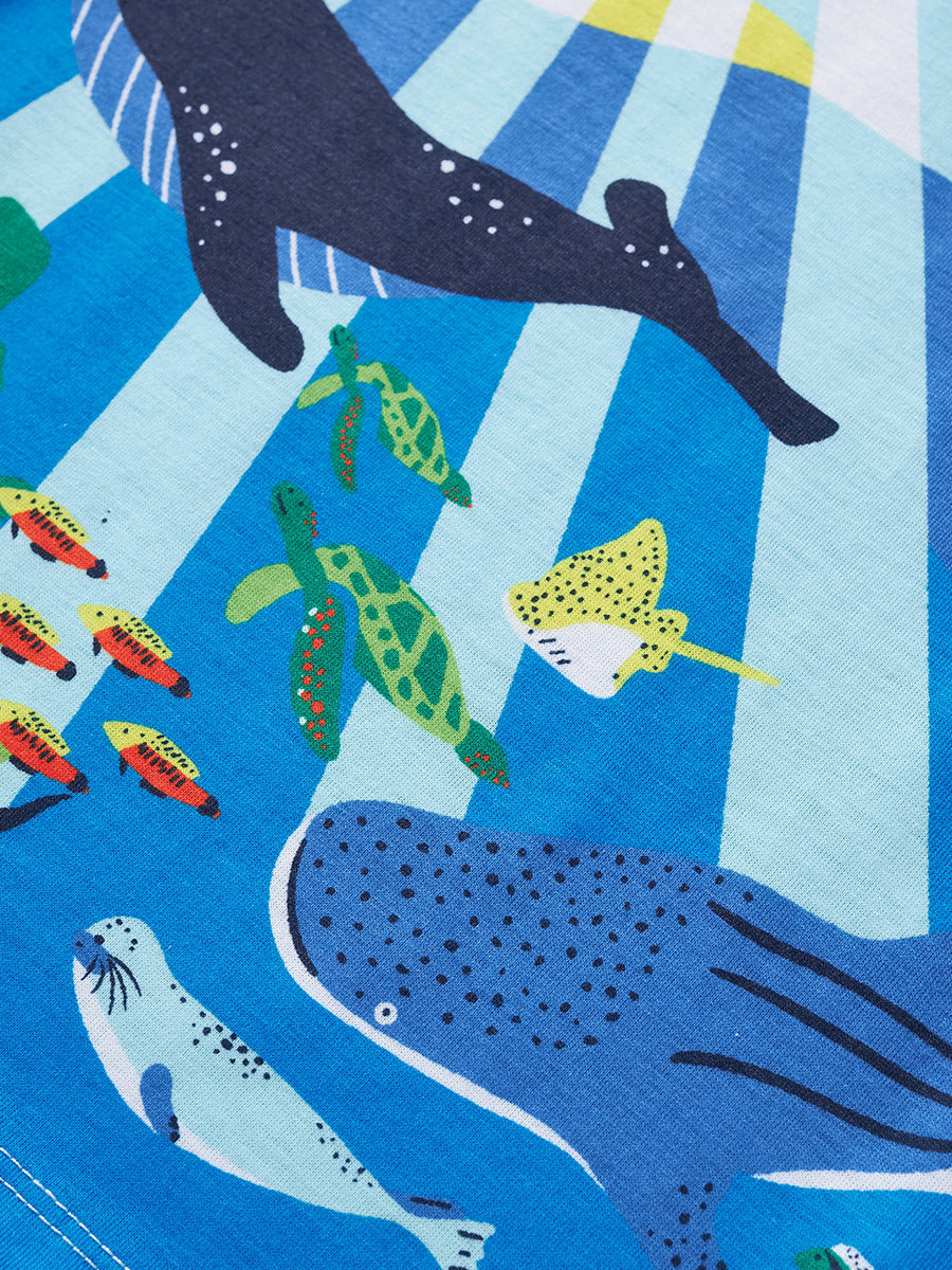 [WHOLESALE ONLY - CONTACT TO ORDER] Toddler & Boys 100% Combed Cotton Ocean World Marine Animals Short Sleeve T-Shirt (Aqua Blue) [KW-239]