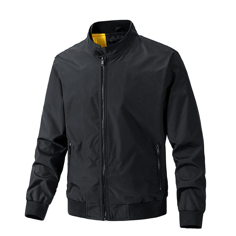 [WHOLESALE ONLY - CONTACT TO ORDER] Men's Classic Stand Collar Lightweight Windbreaker Bomber Jacket with Ribbed Trim [AW-240]
