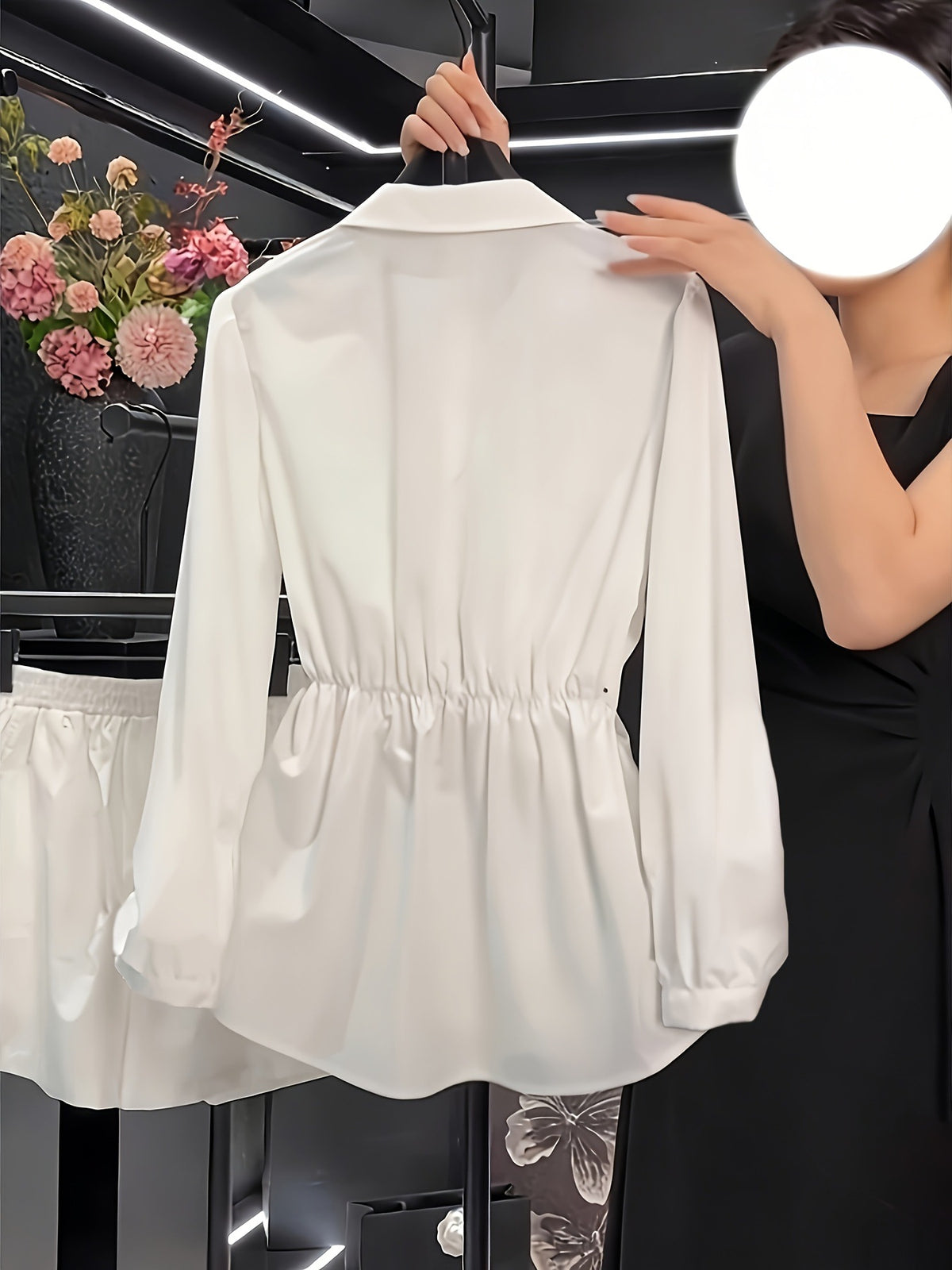 [WHOLESALE ONLY - CONTACT TO ORDER] Women's 70% Combed Cotton Scarf-Neck Pleated Waist Peplum Blouse Shirt (Pure White) [AW-409]