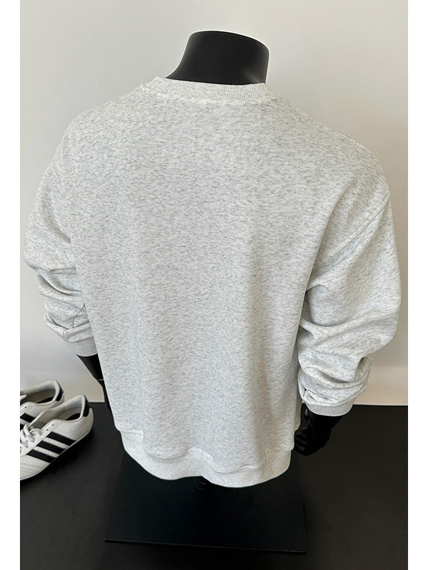 [WHOLESALE ONLY - CONTACT TO ORDER] Men's Heavyweight 75% Cotton Contrast Shoulder Zipper Crewneck Sweatshirt (Heather Grey & Black) [AW-422]