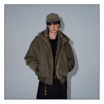 [WHOLESALE ONLY - CONTACT TO ORDER] Unisex Heavyweight 70% Cotton Padded Winter Bomber Jacket with Faux Fur Trim Hood (Military Olive Green) [AW-279]