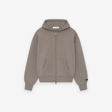 [WHOLESALE ONLY - CONTACT TO ORDER] Unisex Relaxed Fit Heavyweight 450 GSM Cotton Fleece Two-Way Full-Zip Hoodie with Back Graphic (Taupe Heather) [AW-303]