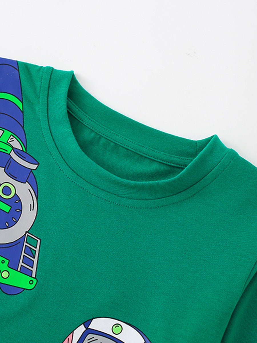 [WHOLESALE ONLY - CONTACT TO ORDER] Toddler & Boys 100% Combed Cotton Steam Train & Railway Long Sleeve T-Shirt (Emerald Green) [KW-244]