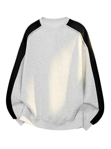[WHOLESALE ONLY - CONTACT TO ORDER] Men's Heavyweight 75% Cotton Contrast Shoulder Zipper Crewneck Sweatshirt (Heather Grey & Black) [AW-422]