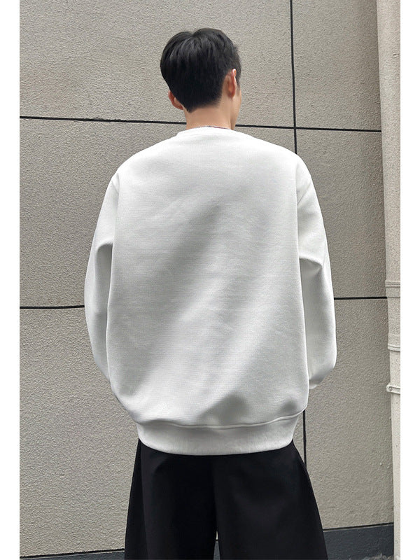 [WHOLESALE ONLY - CONTACT TO ORDER] Unisex Heavyweight 70% Cotton Contrast Topstitch Studded Waffle-Knit Crewneck Sweatshirt (Optic White) [AW-380]